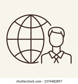 Global management line icon. Web user, freelancer, blogger. Global concept. Vector illustration can be used for topics like business, communication, internet