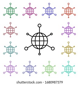 Icono de multicolor de administración global. Línea delgada simple, contorno vectorial de iconos web para ui y ux, sitio web o aplicación móvil