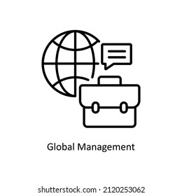 Global Management vector Outline icon for web isolated on white background EPS 10 file