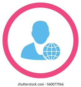 Global Manager vector bicolor rounded icon. Image style is a flat icon symbol inside a circle, pink and blue colors, white background.