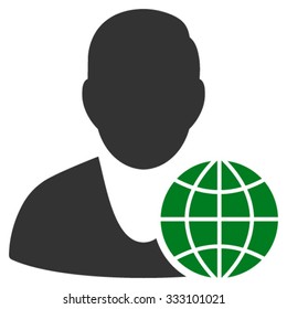 Global Manager vector icon. Style is bicolor flat symbol, green and gray colors, rounded angles, white background.