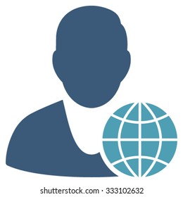 Global Manager vector icon. Style is bicolor flat symbol, cyan and blue colors, rounded angles, white background.