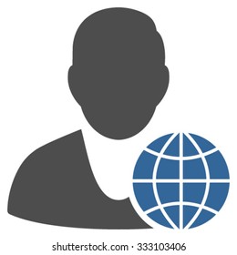Global Manager vector icon. Style is bicolor flat symbol, cobalt and gray colors, rounded angles, white background.