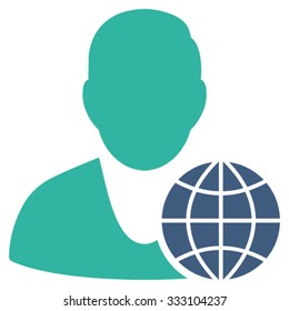 Global Manager vector icon. Style is bicolor flat symbol, cobalt and cyan colors, rounded angles, white background.