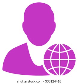 Global Manager vector icon. Style is flat symbol, violet color, rounded angles, white background.