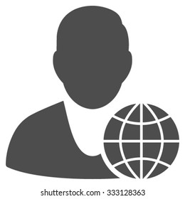 Global Manager vector icon. Style is flat symbol, gray color, rounded angles, white background.