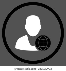 Global Manager vector icon. Style is bicolor flat circled symbol, black and white colors, rounded angles, gray background.