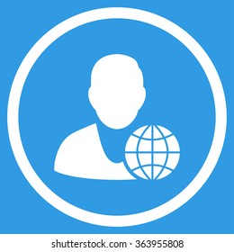 Global Manager vector icon. Style is flat circled symbol, white color, rounded angles, blue background.