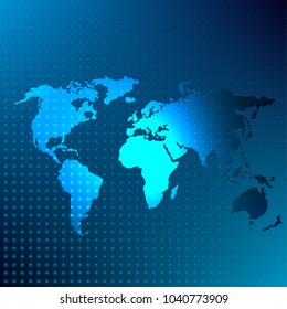 Global map blue abstract background. Flat vector cartoon illustration.