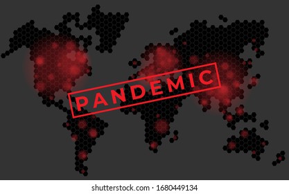 Global map, coronavirus infection of the world, quarantine, virus spread. Pandemic. Deadly danger. Epidemic. COVID-19