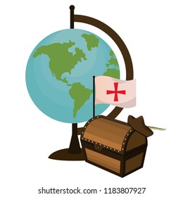 global map desk with chest and flag cross