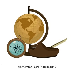 global map desk with compass and hat