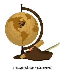 global map desk with hat and parchment