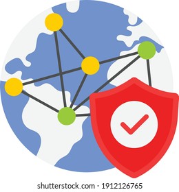 Global Map with shield Concept, Business Branches vector color icon design