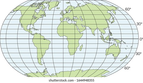Global Map Showing Longitudes And Latitudes.