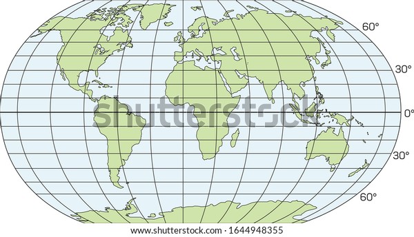 Global map showing\
longitudes and\
latitudes.