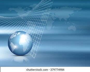 Global map with world globe and grid - finance and investment template - business background