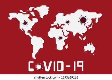 global map of the world infected with red coronavirus vector covid-19