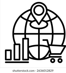 Global Market and Commerce icon with Globe and Bar Chart