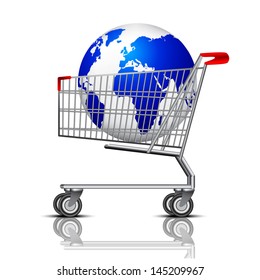 global market concept - globe inside shopping cart