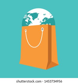 global market concept - globe inside shopping cart