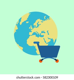 global market concept - globe inside shopping cart