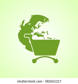global market concept - globe inside shopping cart