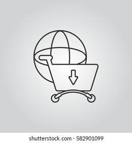 global market concept - globe inside shopping cart