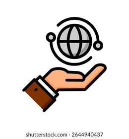 Global Market Icon Filled Line Colorful Style Business Vector Illustration
