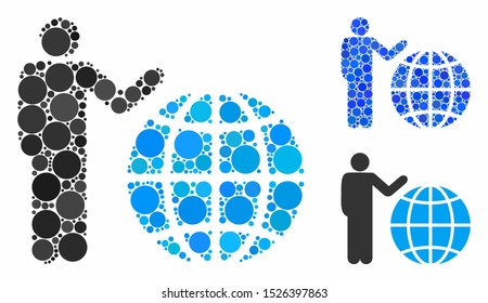 Global marketing composition for global marketing icon of round dots in different sizes and color tones. Vector dots are combined into blue composition.