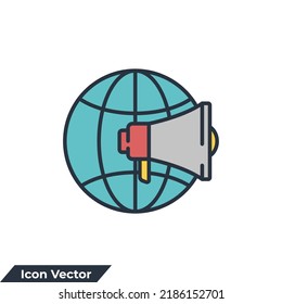 global marketing icon logo vector illustration. globe and megaphone symbol template for graphic and web design collection