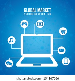 global marketing icons over blue background vector illustration  