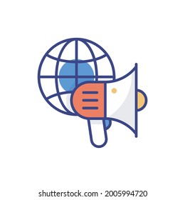 Ilustración de icono de relleno de contorno plano del vector de marketing global. archivo EPS 10 