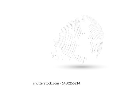 Global matrix Binary code black and white background with digits on screen.World map matrix structure composition concept of global business. Vector Illustration.