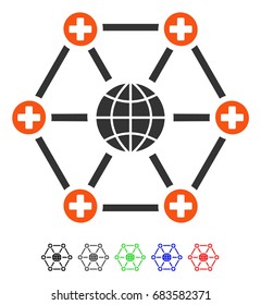 Global Medical Network flat vector icon with colored versions. Color global medical network icon variants with black, gray, green, blue, red.