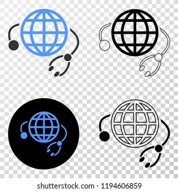 Global medical service EPS vector icon with contour, black and colored versions. Illustration style is flat iconic symbol on chess transparent background.