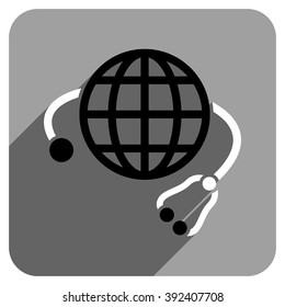 Global Medicine long shadow vector icon. Style is a flat global medicine iconic symbol on a gray square background.