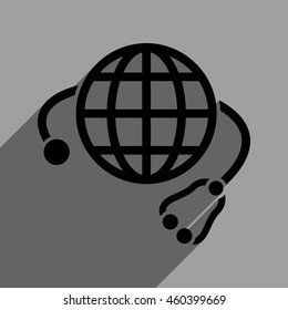 Global Medicine long shadow vector icon. Style is a flat global medicine black iconic symbol on a gray square background with longshadow.