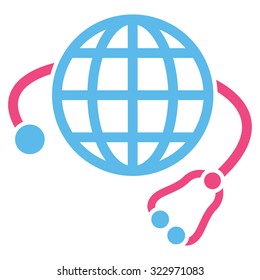 Global Medicine vector icon. Style is bicolor flat symbol, pink and blue colors, rounded angles, white background.