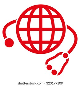 Global Medicine vector icon. Style is flat symbol, red color, rounded angles, white background.