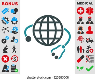 Global Medicine vector icon. Style is bicolor flat symbol, soft blue colors, rounded angles, white background.