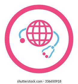 Global Medicine vector icon. Style is bicolor flat rounded symbol, pink and blue colors, rounded angles, white background.