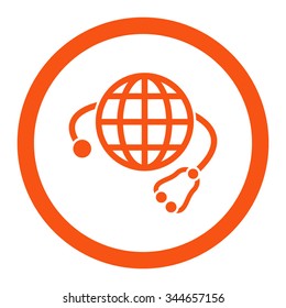 Global Medicine vector icon. Style is flat rounded symbol, orange color, rounded angles, white background.