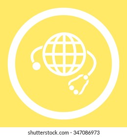 Global Medicine vector icon. Style is flat rounded symbol, white color, rounded angles, yellow background.