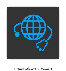 Global Medicine vector icon. Style is flat rounded square button, blue and gray colors, white background.