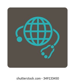 Global Medicine vector icon. Style is flat rounded square button, cyan and grey colors, white background.