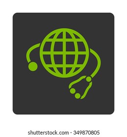 Global Medicine vector icon. Style is flat rounded square button, eco green and gray colors, white background.