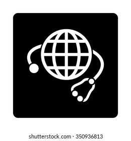 Global Medicine vector icon. Style is flat rounded square button, white and black colors, white background.