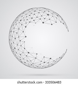 Global Mesh Sphere. Abstract Geometric Shape With Spherical Severed Off Triangular Faces.