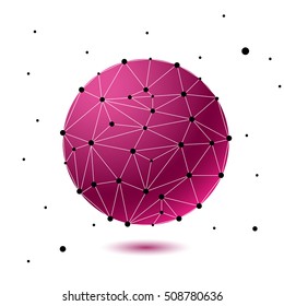 Global mesh sphere. Abstract geometric shape with spherical severed off triangular faces. pink ball
